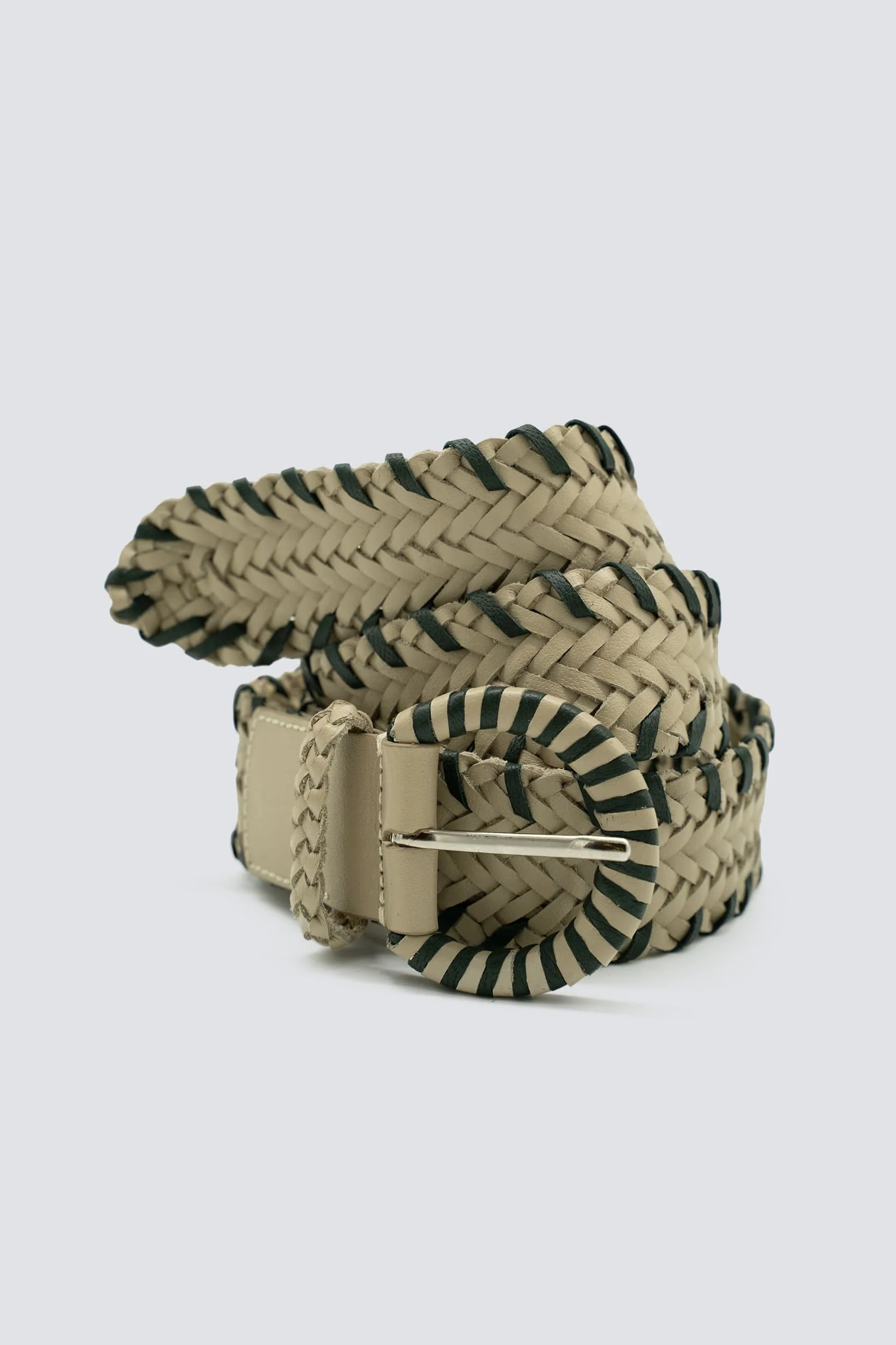 16 Ply Handwoven Belt Pearl/Forest Green - Image 3